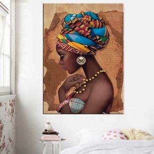 Canvas Wall Art Home Decor African Woman Yellow Necklace Black Queen CA295