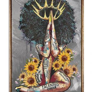 Canvas Wall Art Home Decor Black Queen With Sunflowers Talented Enough Important Enough Smart Enough CA304